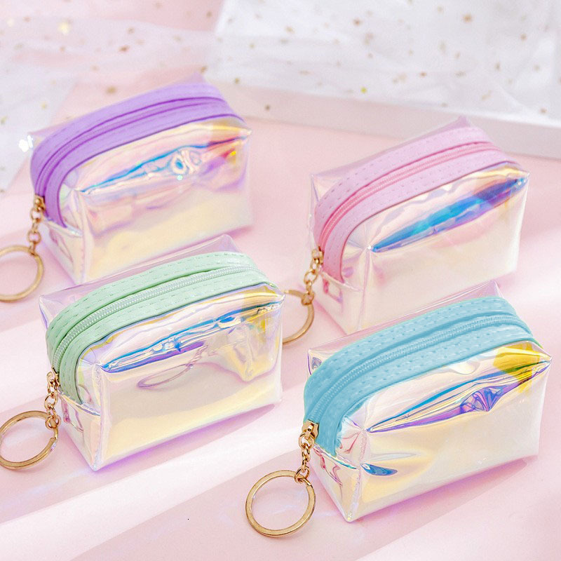 New Korean Instagram Girl Heart Transparent Laser Zero Wallet Student Mini Coin Keychain Bag