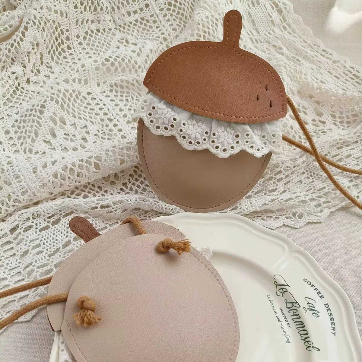 New Sweet Mini Kids Bags for Toddler Girls Cute Acorn Crossbody Bag PU with Lace Creative Handmade Bags Childrens Gift LX241104