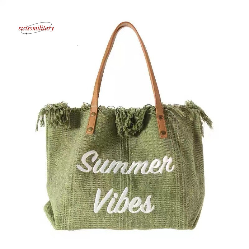 2022 new beach travel tote fashionable and simple tassel mommy large capacity single shoulder bag, trendy #17 swissmilitary