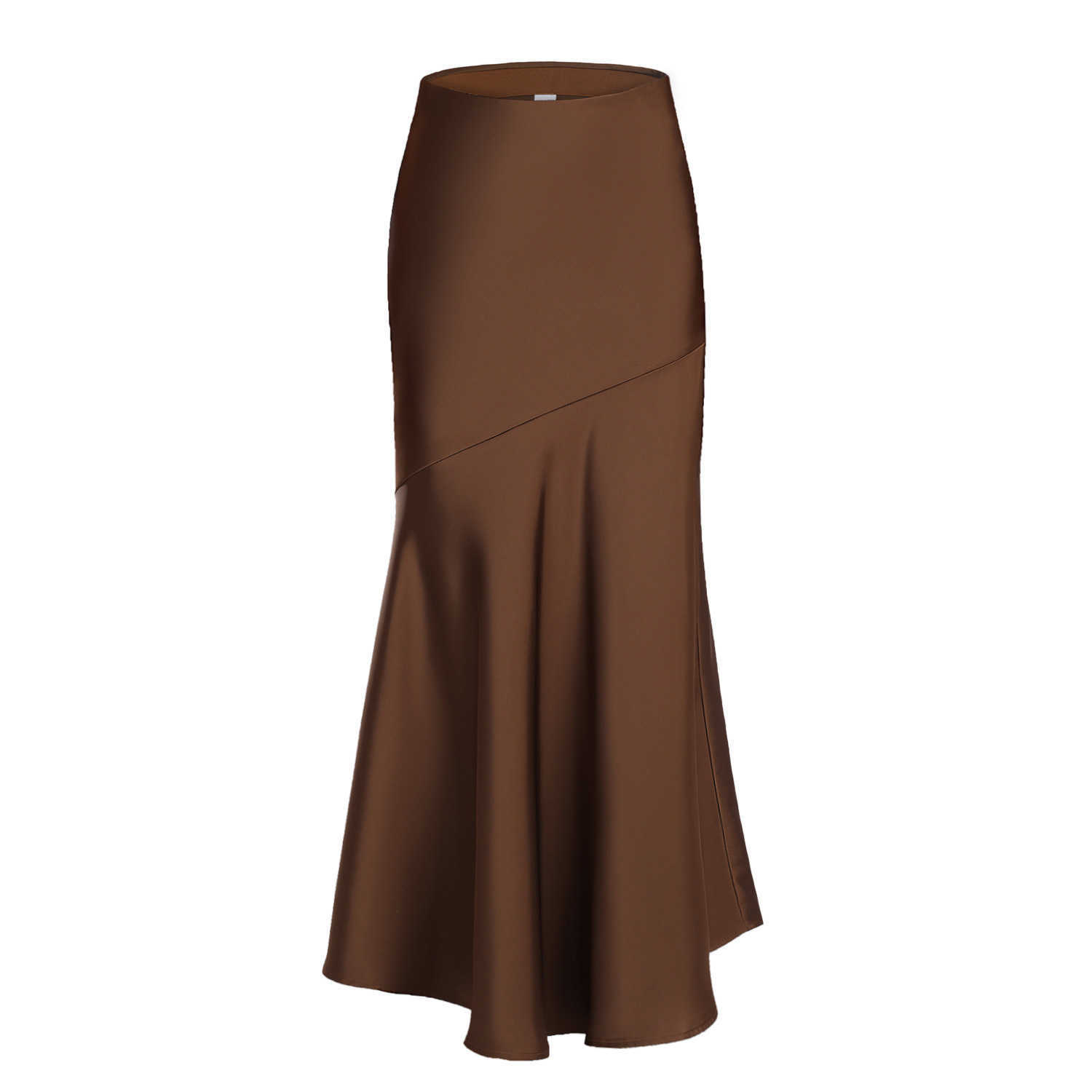 WoMens Acetate Satin Long Skirt With High Waist And Elastic Career Skirts Splicing Slim Fit And Slimming Hip Hugging Skirt Clothes For Women 241023