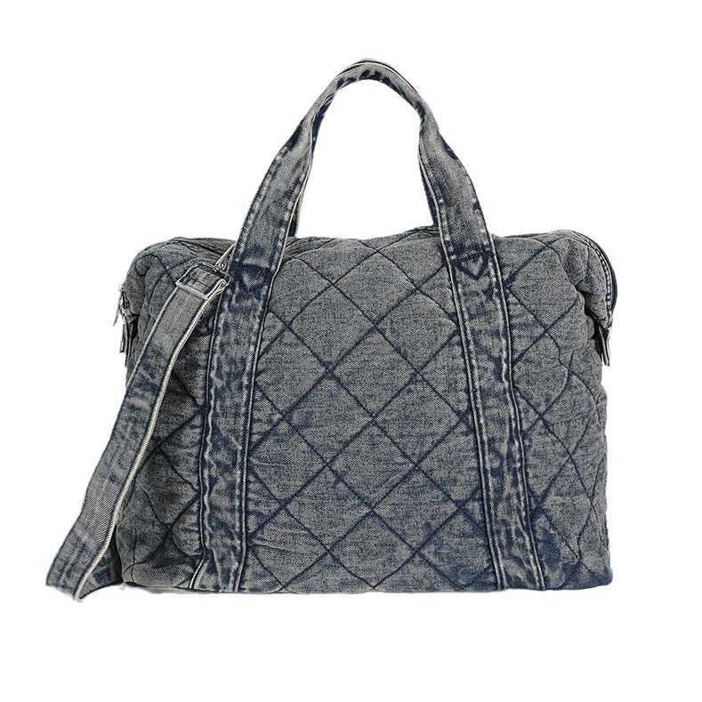 CMM washed denim large capacity embroidered tote bag shoulder bag student return to school travel bag 241115