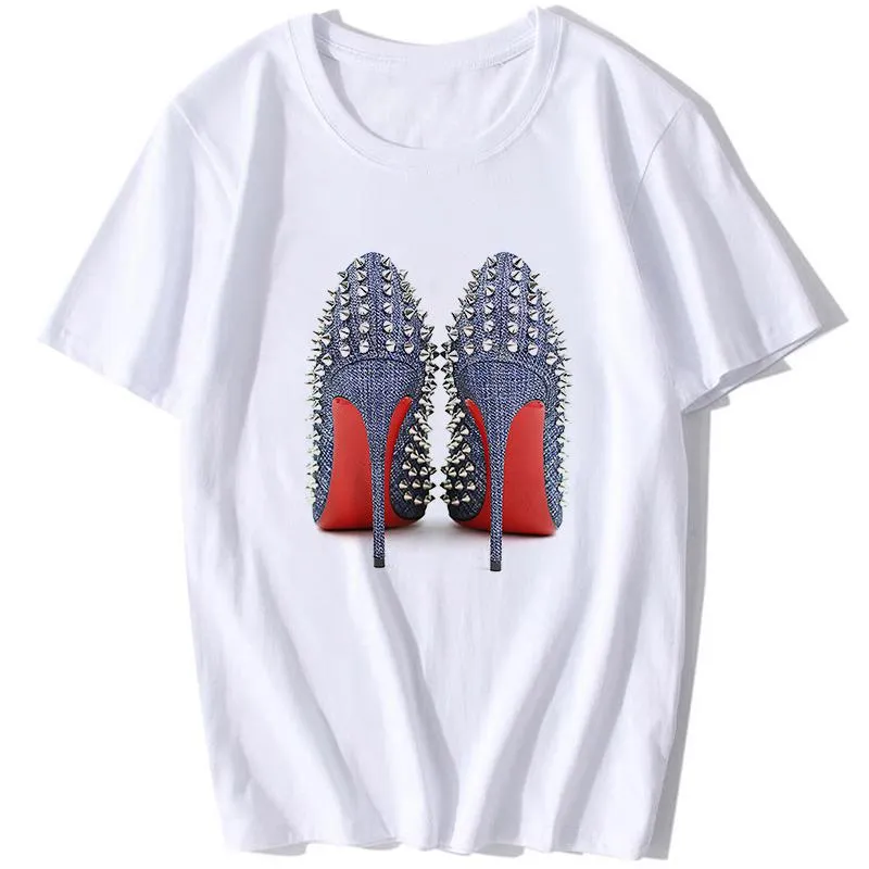Women's T-Shirt Est Watercolor High Heels Shoes Print Fashion Femme Women 90s Hip Hop Tops Tees Shirt Hipster Vintage Streetwear