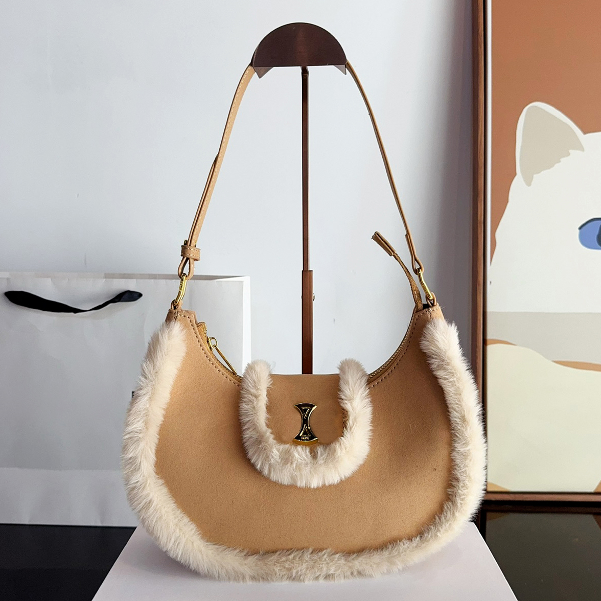 Winter Fashion Women Bag Suede Shoulder bags Designer bag Trendy Underarm half moon bag Hobo loop bag Velour Fuzzy handbag Designer crescent bags Women mini pochette