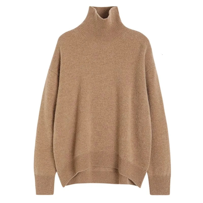 Autumn and Winter Thick Cashmere Sweater Womens High Collar Pullover Sweater Warm Loose Knitted Bottom Sweater Top 241104