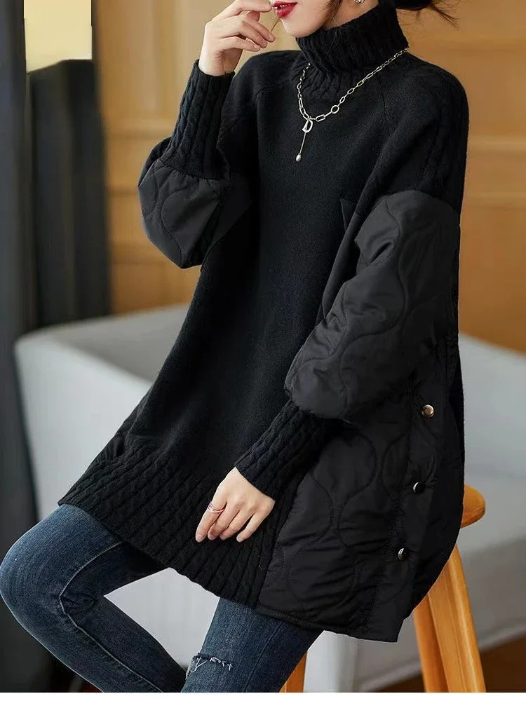 womens sweater autumn winter long sleeved turtle neck sweater top Korean fashion casual loose womens clothing with floral pattern 241104
