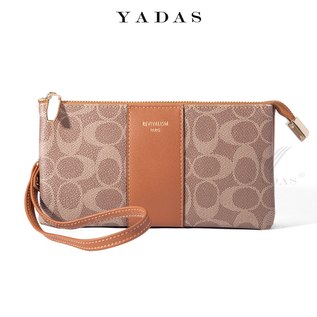 YADAS Wallet Women's New Classic Elliptical Print Old Pattern Zipper Wrist Bag with Magnificent PU