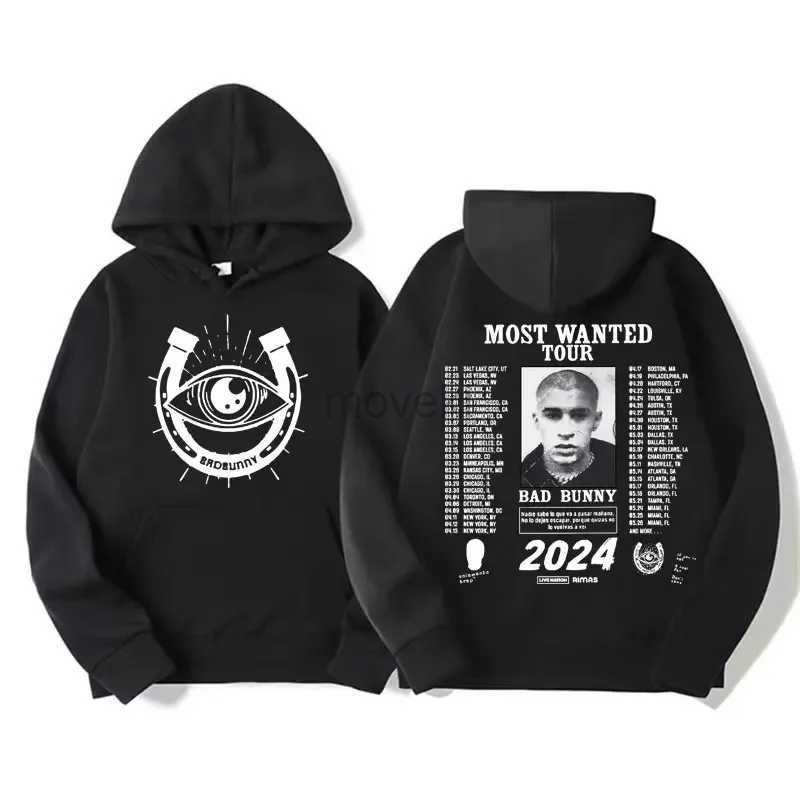 Men's Hoodies Sweatshirts 2024 Hip Hop Bad Bunny Most Wanted Tour Hoodie Mens Nadie Sabe Lo Que Va A Pasar Manana Album Hoody Comfortable So
