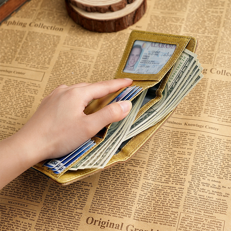 New designer canvas wallet men's short denim contrasting color small leather clip