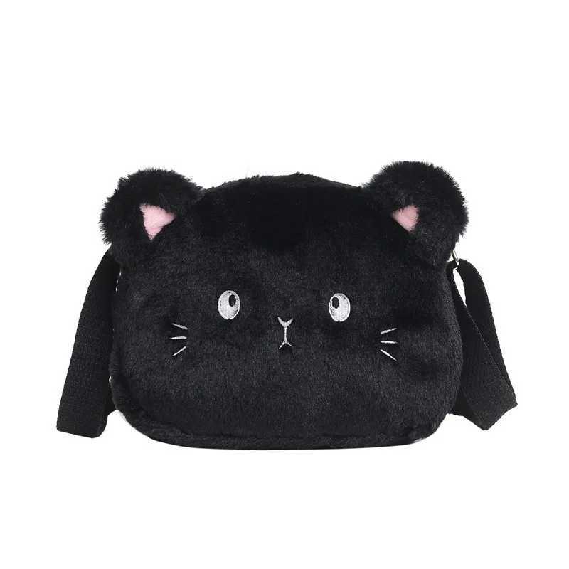 Plush Childrens Messenger Bag Cute Cat Lovely Kids Crossbody Handbags Zipper Little Girl Purse Gift For Child LX241104