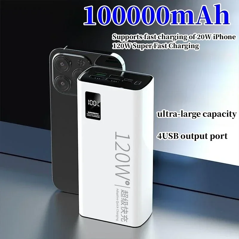 120W super fast charging 100000 mAh power bank with 100% sufficient capacity for mobile power supply for various mobile phones