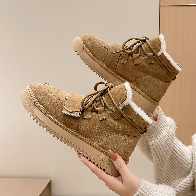 Women's Autumn Winter Casual Lace Up Plush Thick Warm Low Cut Cotton Boots Free Shipping.