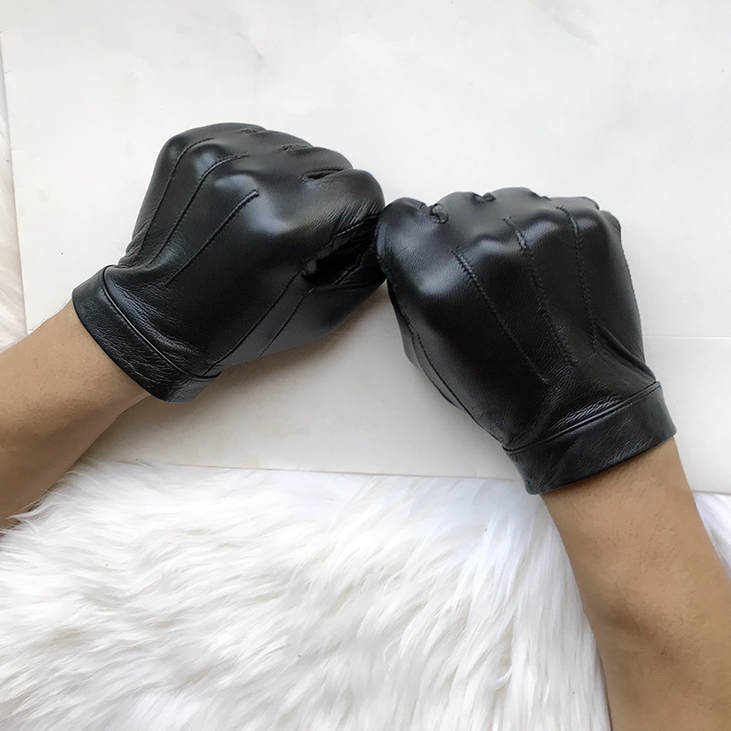 Men's Unlined Luxury Leather Gloves Women's Short gloves Wrist Button Goat Leather Winter Warm Driving Touch Screen Fit Gloves Femal Black g