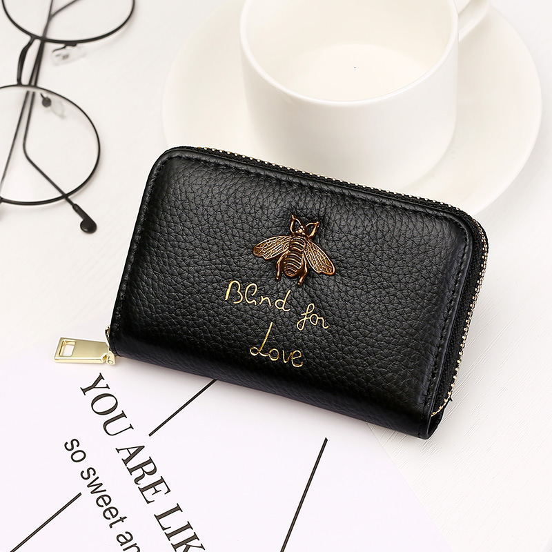 New top layer cowhide, honey bee, genuine leather organ card bag, coin purse, multi slot small wallet