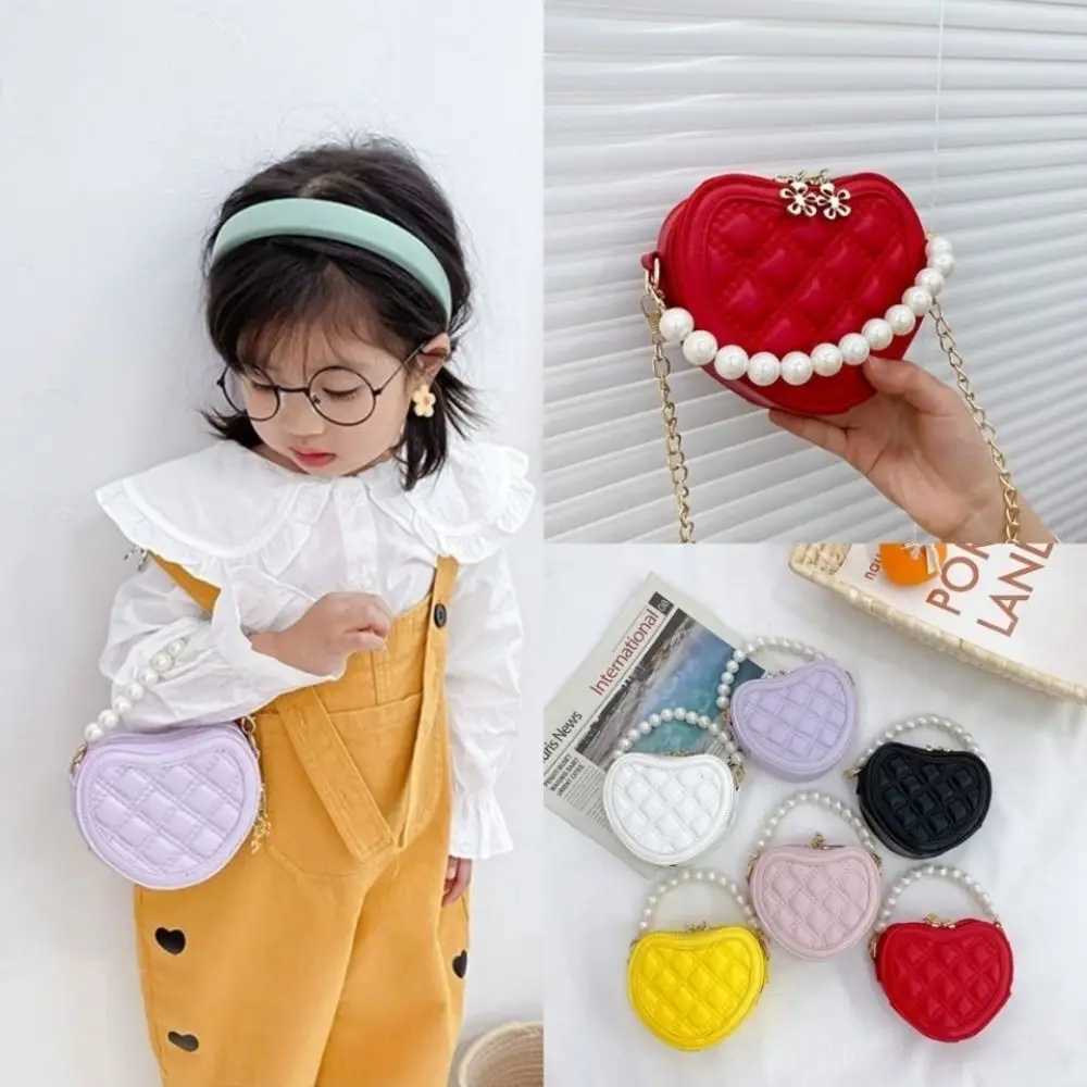 Pearl Handle Girls Mini Shoulder Messenger Bag Princess Wallet Coin Purse Handbags Cute Childrens Heart-shaped Crossbody Bags LX241104