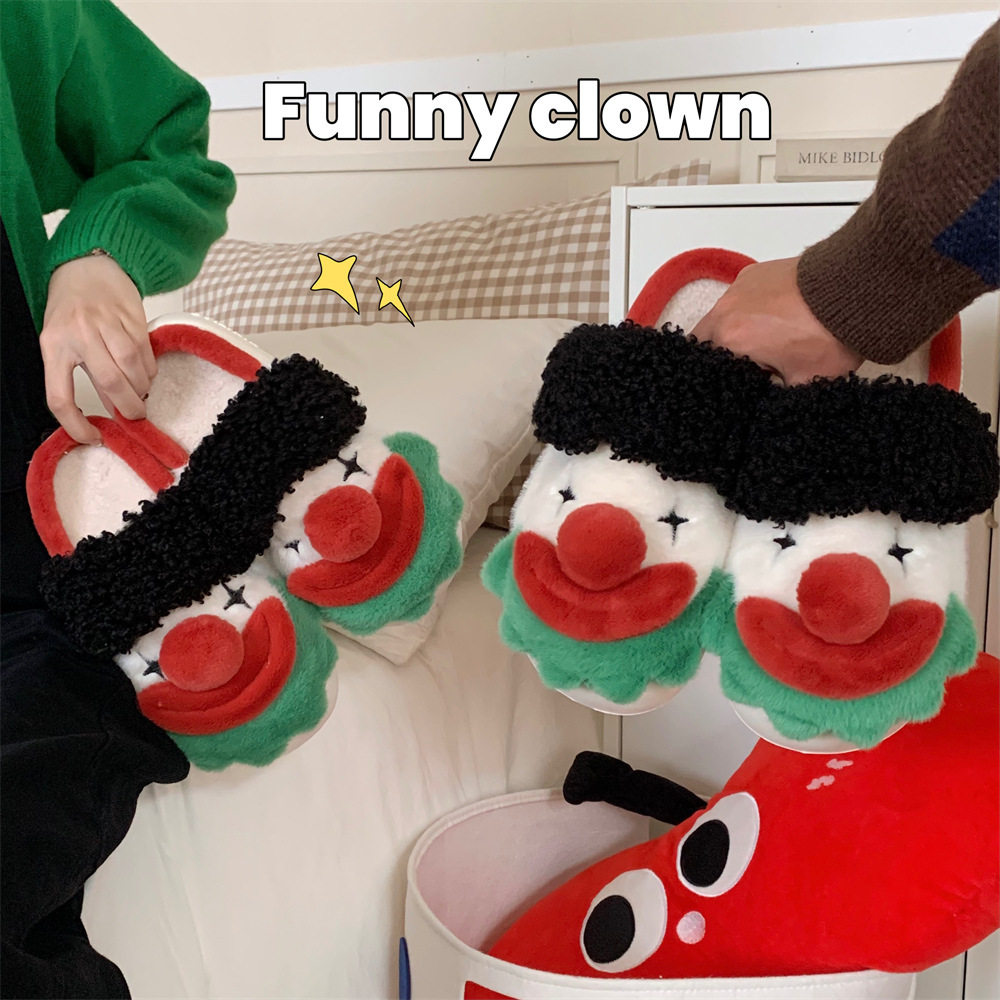 Slipper Fluffy slipper Ladies plush fun winter sweet home fashion girl home casual fashion platform shoes indoor Fun clown cotton slippers