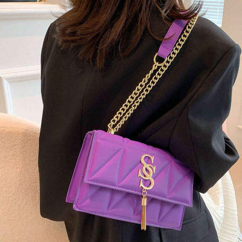 Designer Bag 2024 New Women Shoulder Bags,Purple Plaid Stitching Crossbody Bag,Metal Tassel Ornament Small Square Bag, Handbags For Women purse luxury