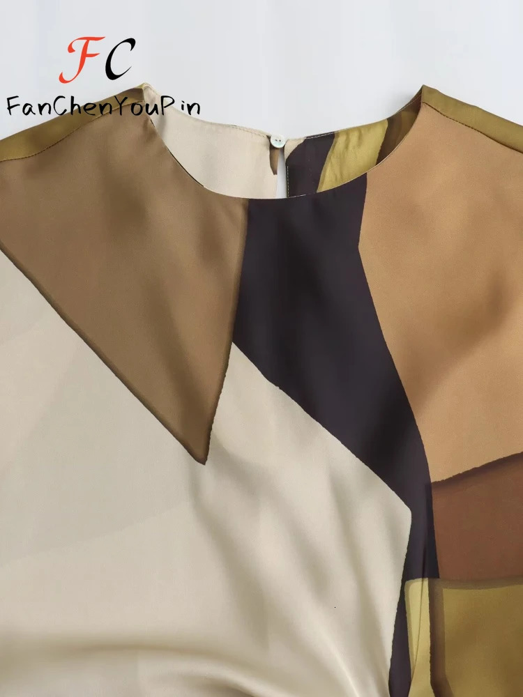 Summer Womens Dress Temperament Pleated Print Satin Midcalf Skirt Fashion Slim Fit Sleeveless Elegant Aline Dresses 240329