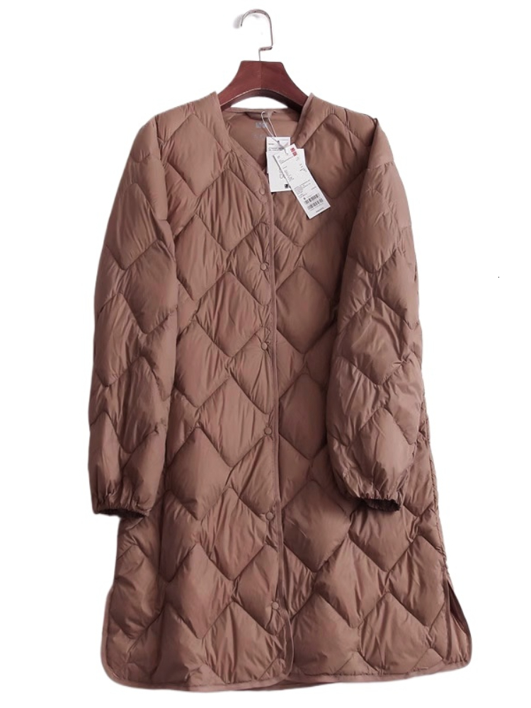 Women's Fall Winter New Puffer Coats Round Neck Vintage Single-Breasted Outerwear Thick Warm Mid-Length Down Jackets