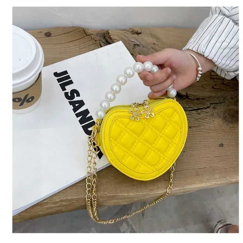 Kids Leather Purses and Handbags Mini Crossbody Bags for Girls Heart Messenger Bag Toddler Pearl Tote Hand Bags LX241104