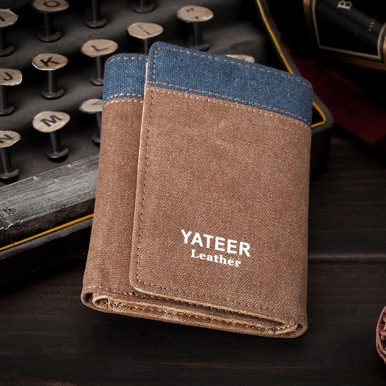 Men's Short Tri Fold Canvas Student Small Money Card Bag Cowboy Wallet Male Present