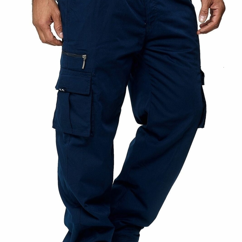 Work pants mens casual multi pocket workwear outdoor loose straight leg long fitness 241021