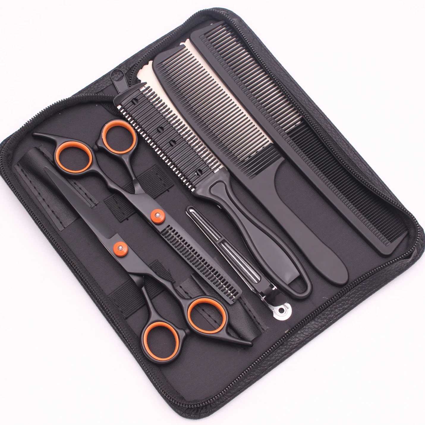 6.0 Hair Scissors Professional Cutting Shears Thinning Hairdressing Haircut Comb Razors Sets Salon Barber Home DropshippingXJ2411
