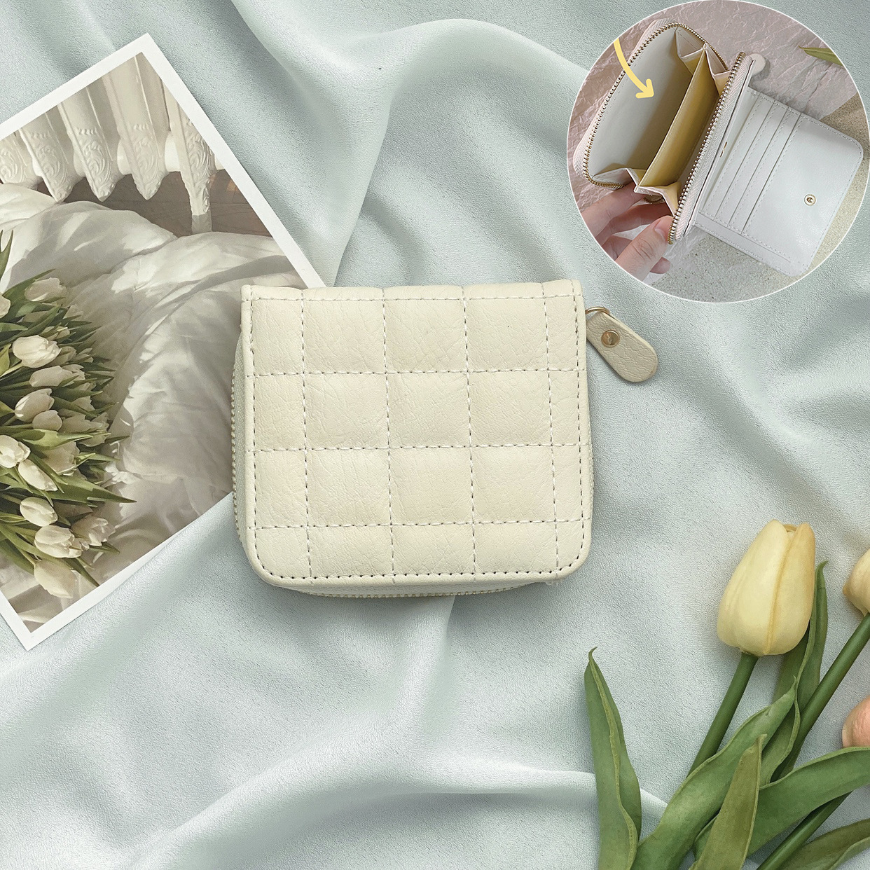 Minimally designed women's exquisite mini multifunctional wallet with large capacity card bag and foldable small coin purse