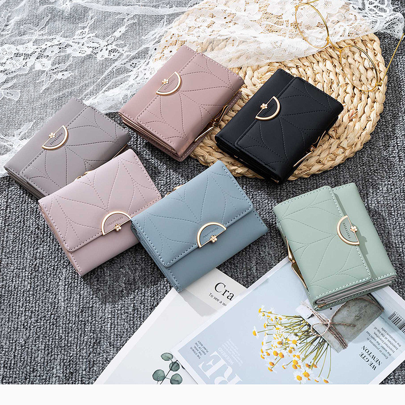 Wallet women's short Instagram niche Japanese and Korean small fresh three fold bag multi card folding college style coin zero wallet