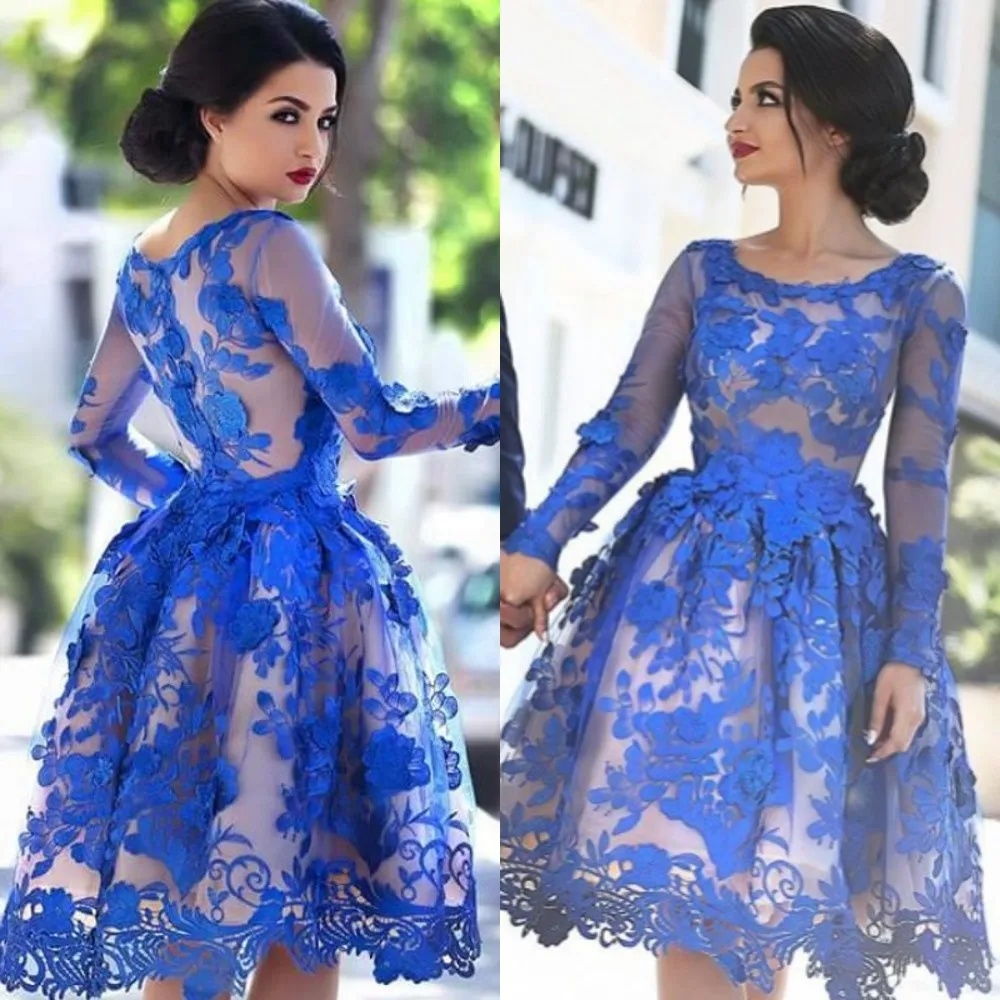 Simple Evening Prom Dresses Lace Scoop A Line Sexy Appliques Custom Size Gala Party Formal Dress Custom Made Vestidos de noche