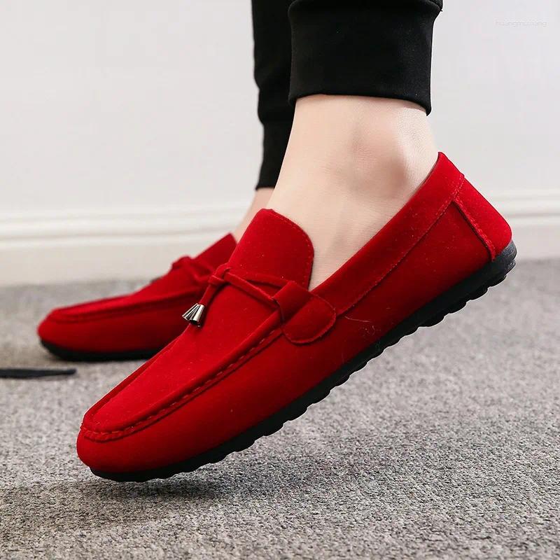 Men's Casual Summer Moccasin-Style Driving Shoes - Soft Leather Flat Loafers with Rubber Sole