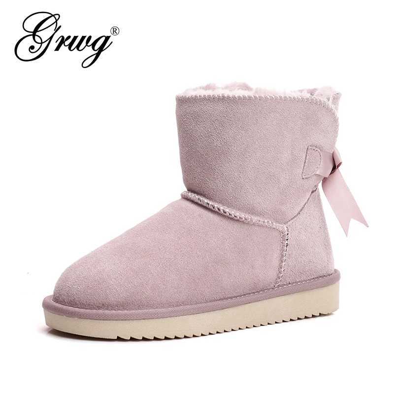 Women's Genuine Cowhide Leather Ankle Boots - Warm Winter hot Snow Boots, Size 35-44