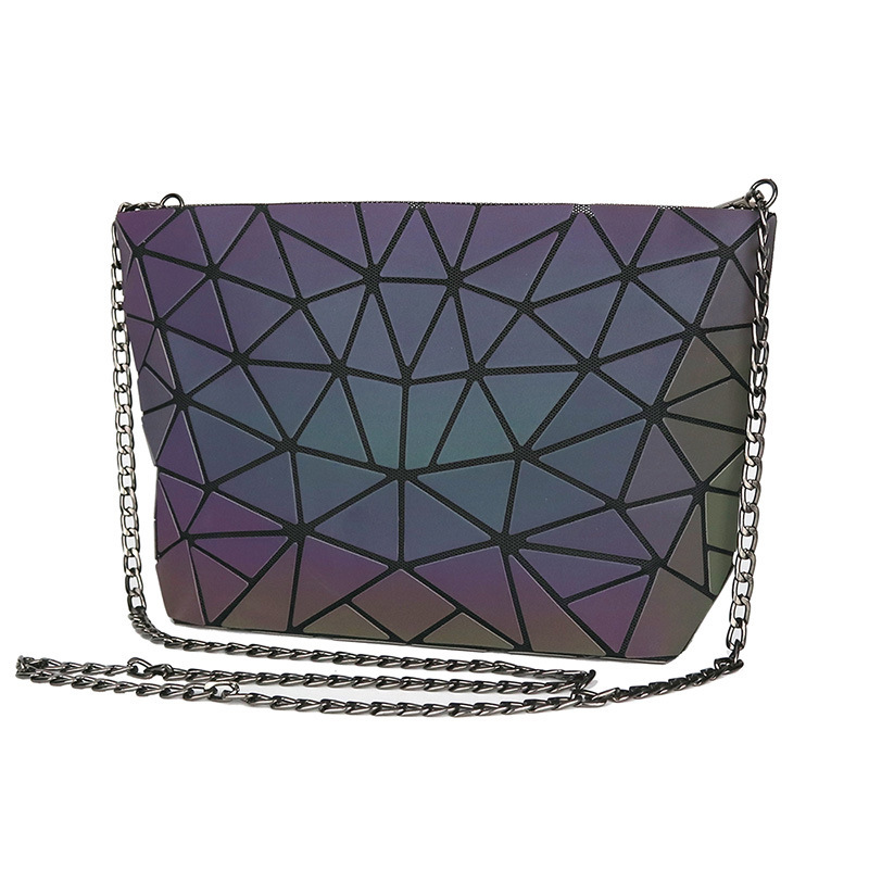 Fashion Reflective Chain Crossbody Bags For Women Folding Geometric Holographic Purses Luminous Sg Shoulder Bag