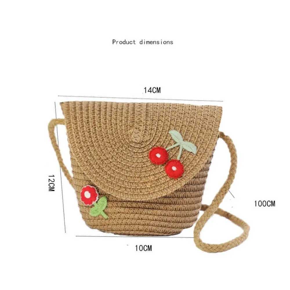 Cute Childrens Woven Straw Bag Handmade Bucket Flower Shoulder Bag Woven Crossbody Bag Girls Key Coin Purse Bag LX241104