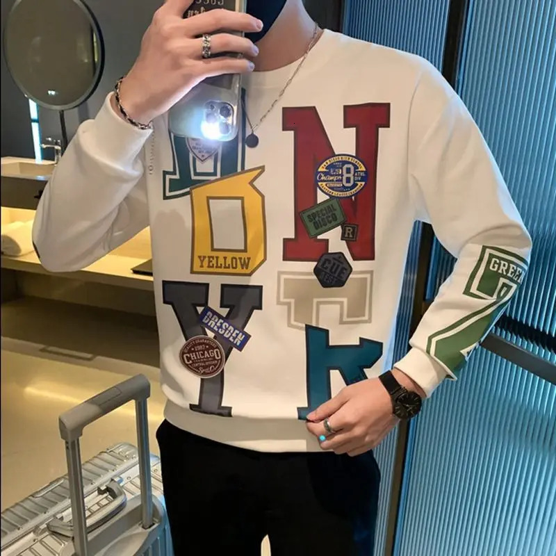 Fashion O-Neck Loose Printed Letter Sweatshirts Mens Clothing Autumn Winter Oversized Korean Tops Casual Sweatshirts 241104