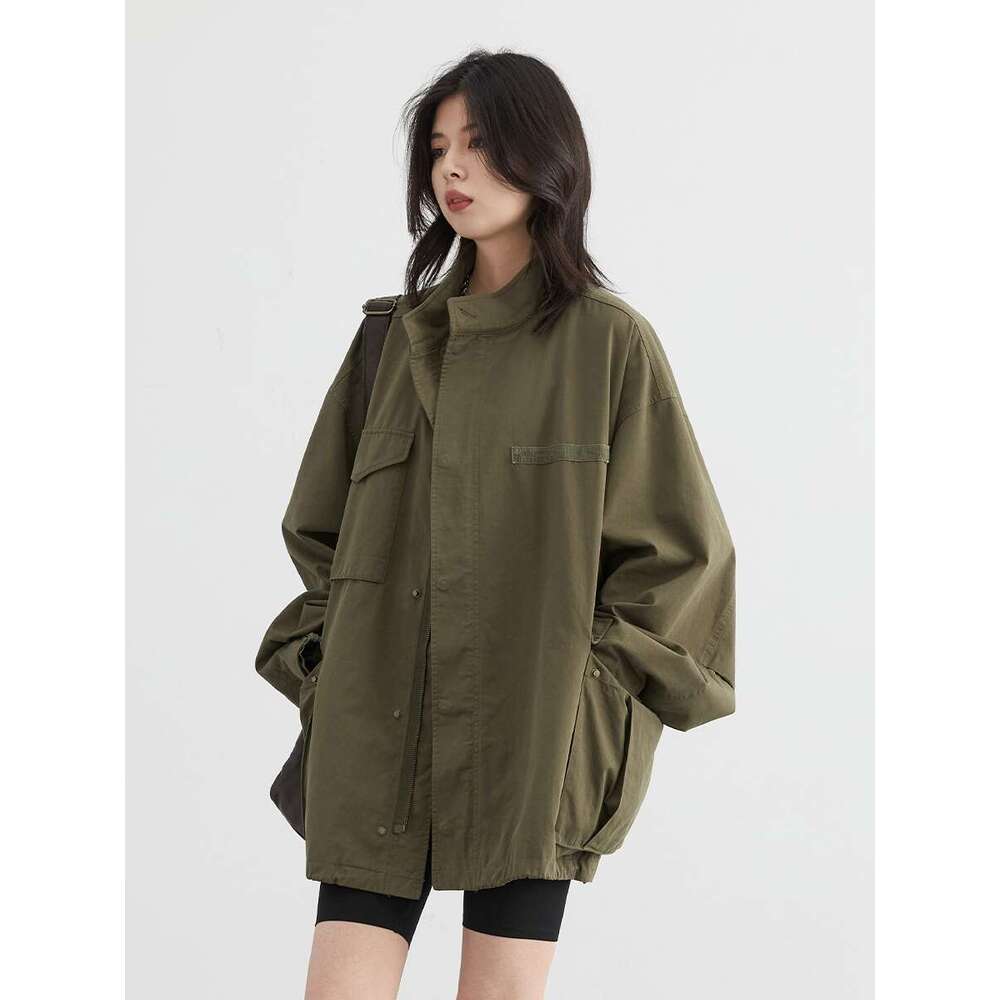 CHIC VEN Women Jacket Loose Casual New Vintage Standing Collar Tsuen Cotton Work Suit Windbreaker Coat Female Top Autumn 2024