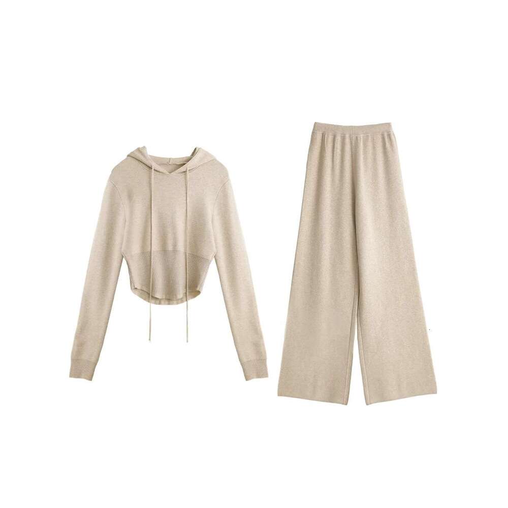 CHIC VEN Women Sweaters Loose New Casual Hooded Knitwear Jumpers High Waist Wide Leg Pants Pullovers Autumn Winter 2023
