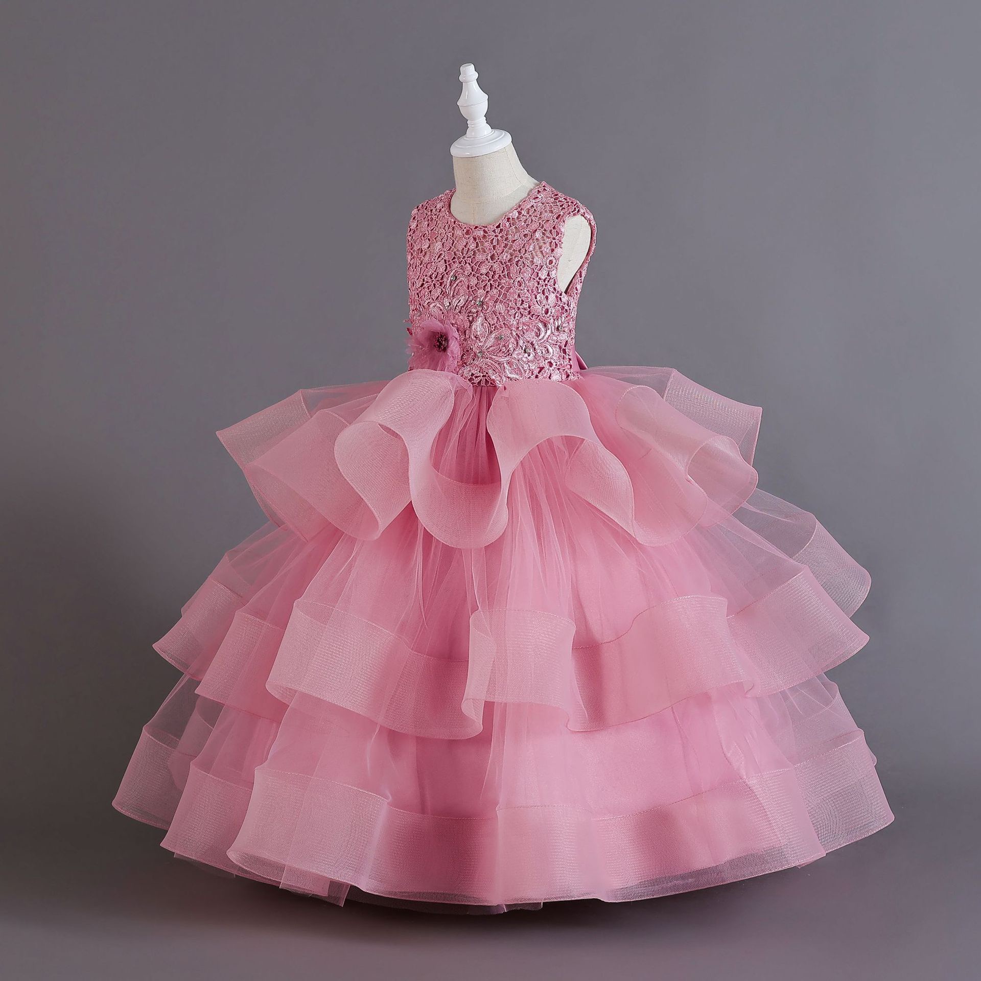 2024 Princess ball gown Flower Girls Dresses For Wedding sexy new 3D Floral Lace Appliques Lanvender Brithday Party Kids Formal Wear Toddler Long Page