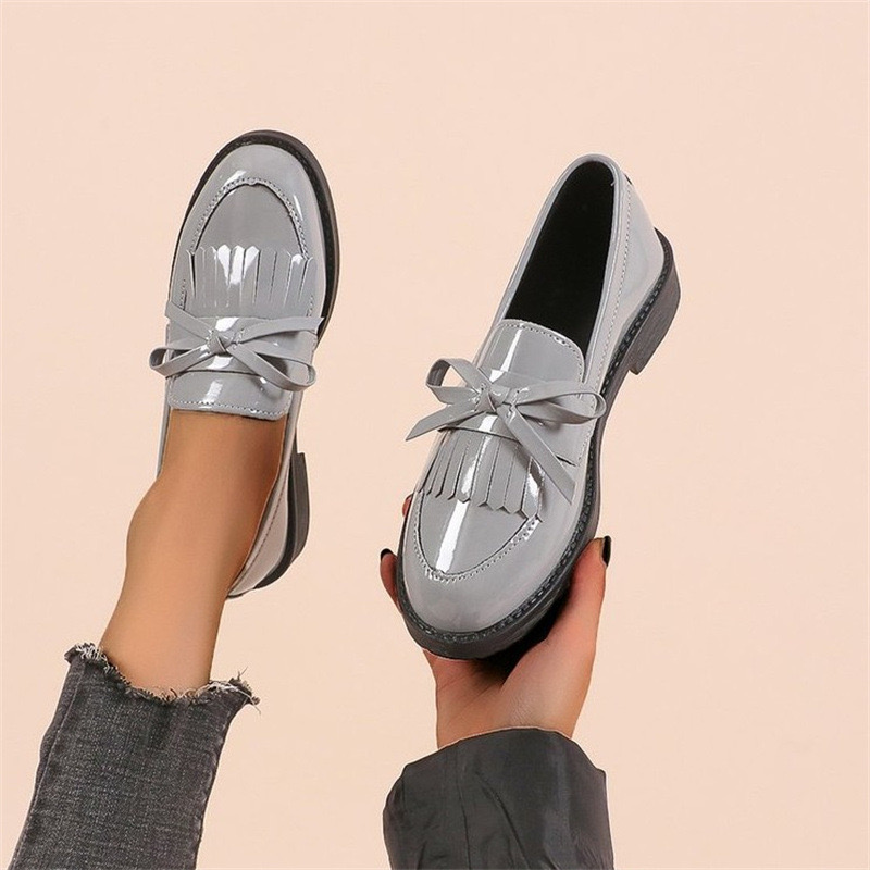 Designer Mocassin Fringe Korean Shoes Woman Oxford Slip On Flats Ladies New Espadrilles Loafers Patent Leather College Girl Creepers