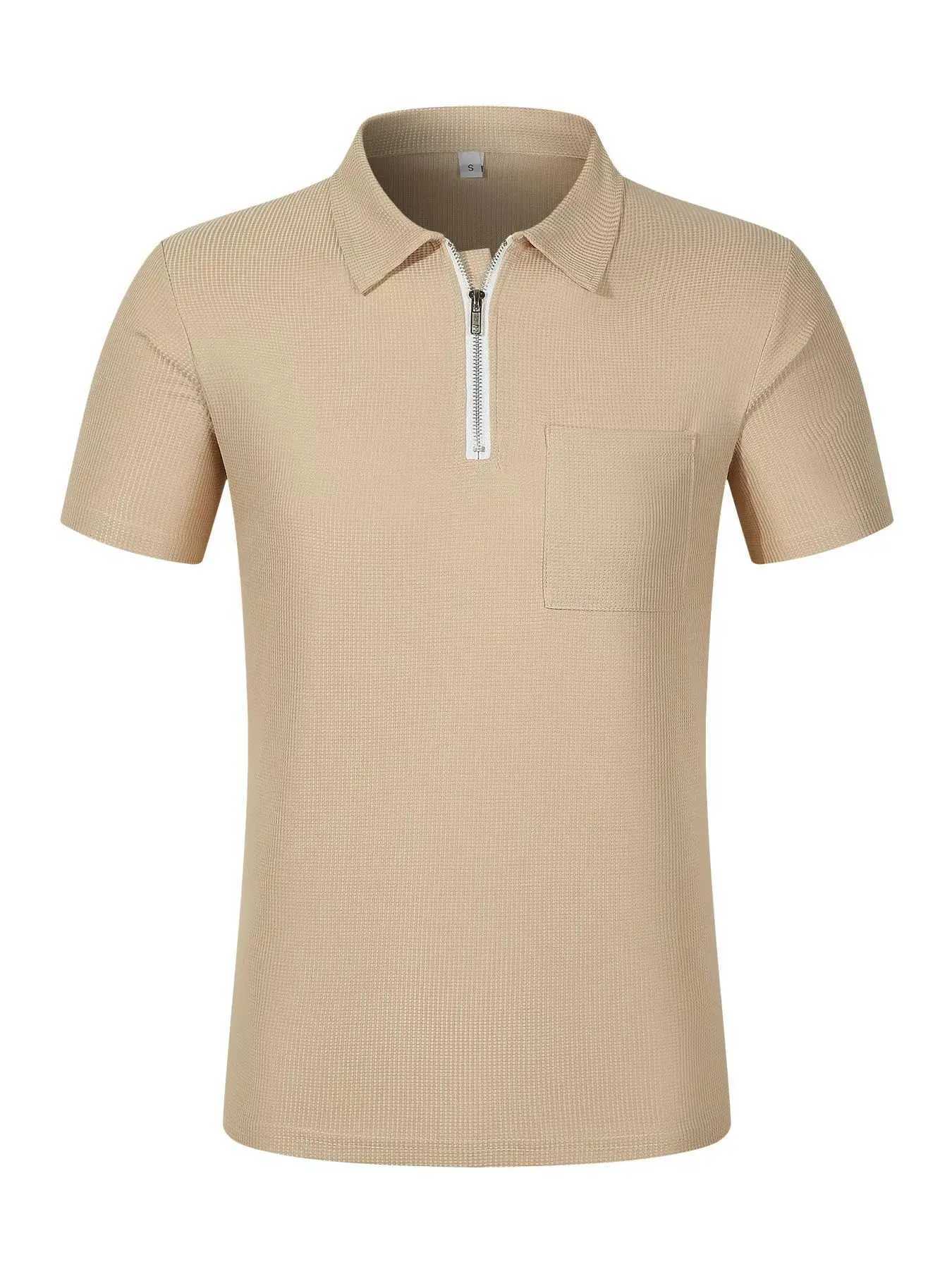 Mens casual cotton lapel new fashion sports solid color zipper front shirt pocket decoration W241104