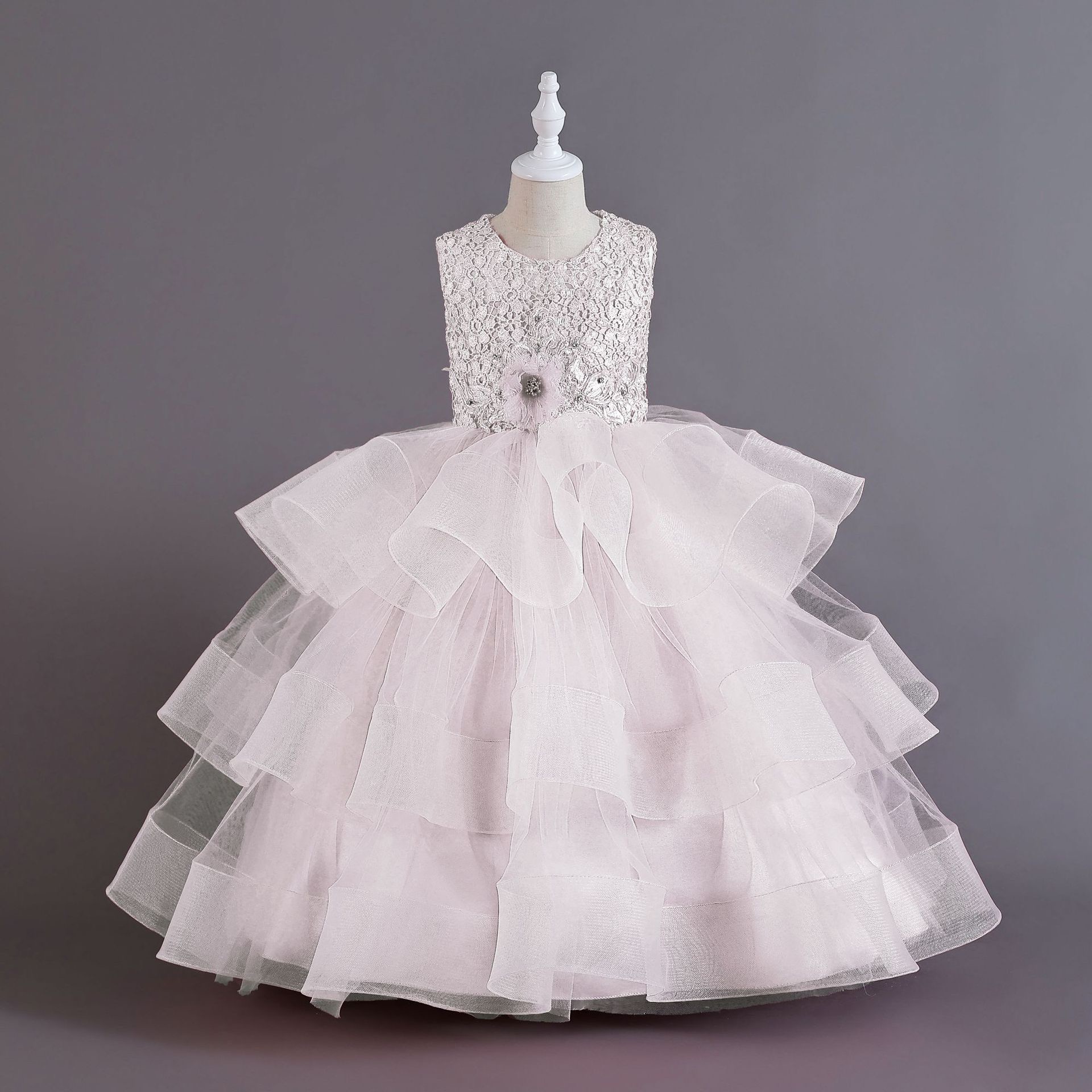 2024 Princess ball gown Flower Girls Dresses For Wedding sexy new 3D Floral Lace Appliques Lanvender Brithday Party Kids Formal Wear Toddler Long Page