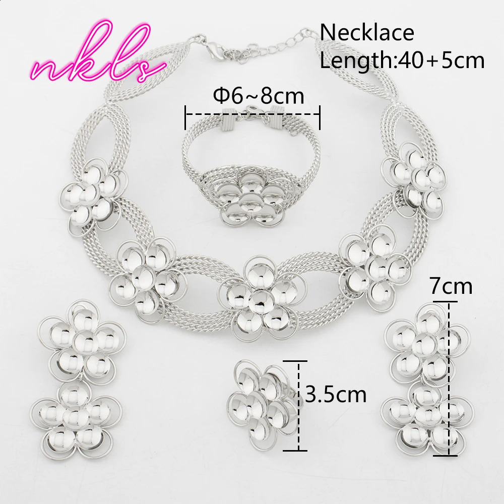 Brazilian Flower Necklace Jewelry Set Earrings Bangle Ring Set Dubai Gold Color Jewellery Set Wedding Accessories Gifts 241105