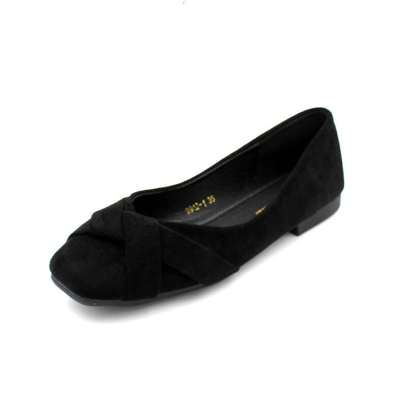 2023 Autumn New Korean Edition Versatile Square Head Shallow Mouth Black Flat Bottom Single Women's Professional Work Shoes For Women