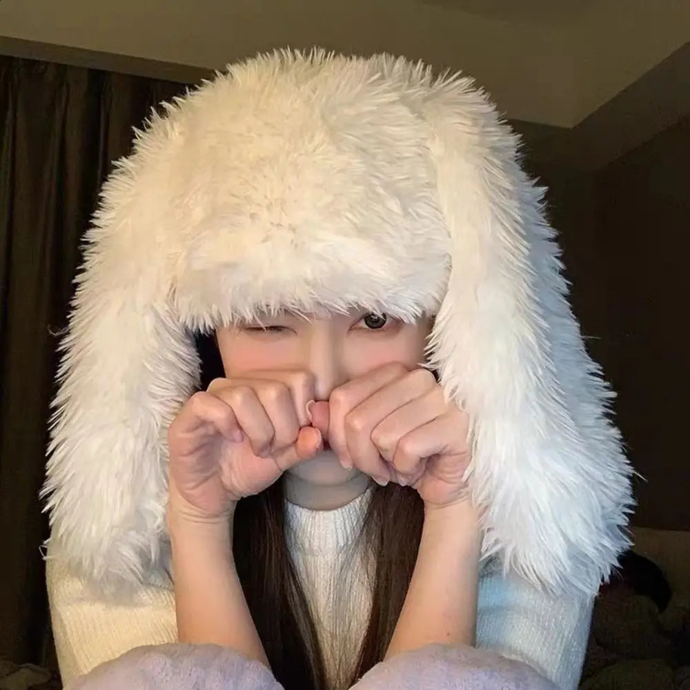 Rabbit Warmer Headwear Bunny Ears Winter Hat Long Beanies Cap Girls Beanie 241105
