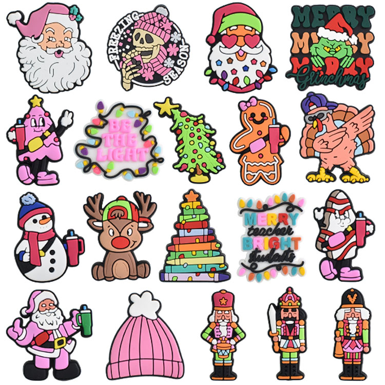 christmas shoe part accessories charms pvc soft cartoon clog charms decoration buckle for garden sandal shoe