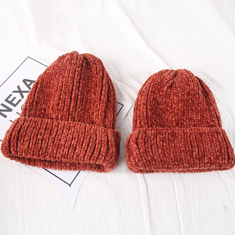 Girl casual cotton thick warm knitting beanies cap Winter Lady women chenille hat Knitted Skullies gorros 241105