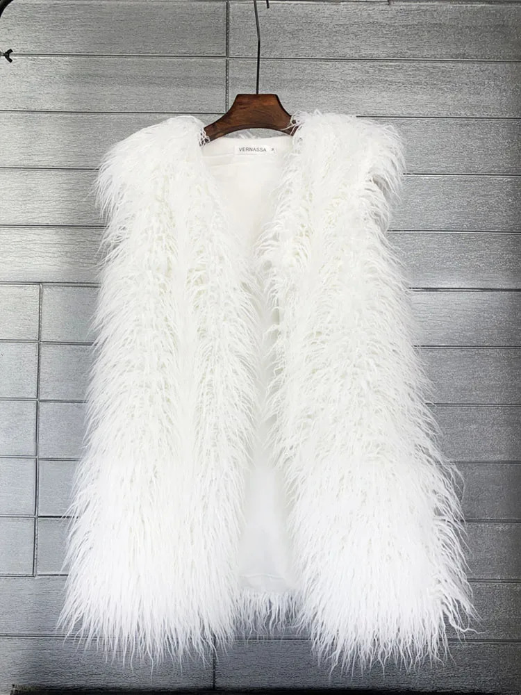 ZADORIN Fashion Winter 75cm Long Fluffy Faux Fur Vest Women Colorful Faux Mongolia Sheep Fur Gilet Fur Jackets Women Coats 241105