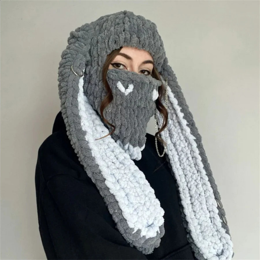 Long rabbit ears knitted hat holiday dress up adult autumn and winter thick warm wool hatAccessories not included 241105