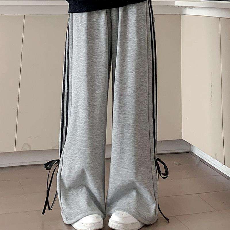shanshi three stripes pants Korean version high waisted for women in autumn winter loose straight leg casual versatile pants with a hanging feeling an