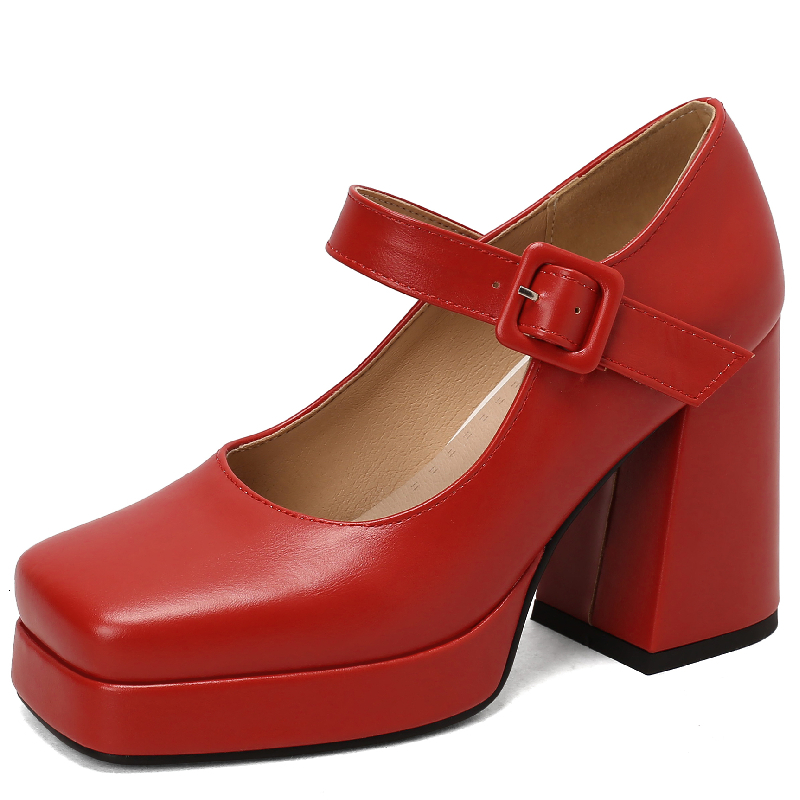 Elegant High Heels Pumps Woman Mary Janes Platform Large Size 45 Black Red White Women's Heeled Dance Party Wedding Shoes