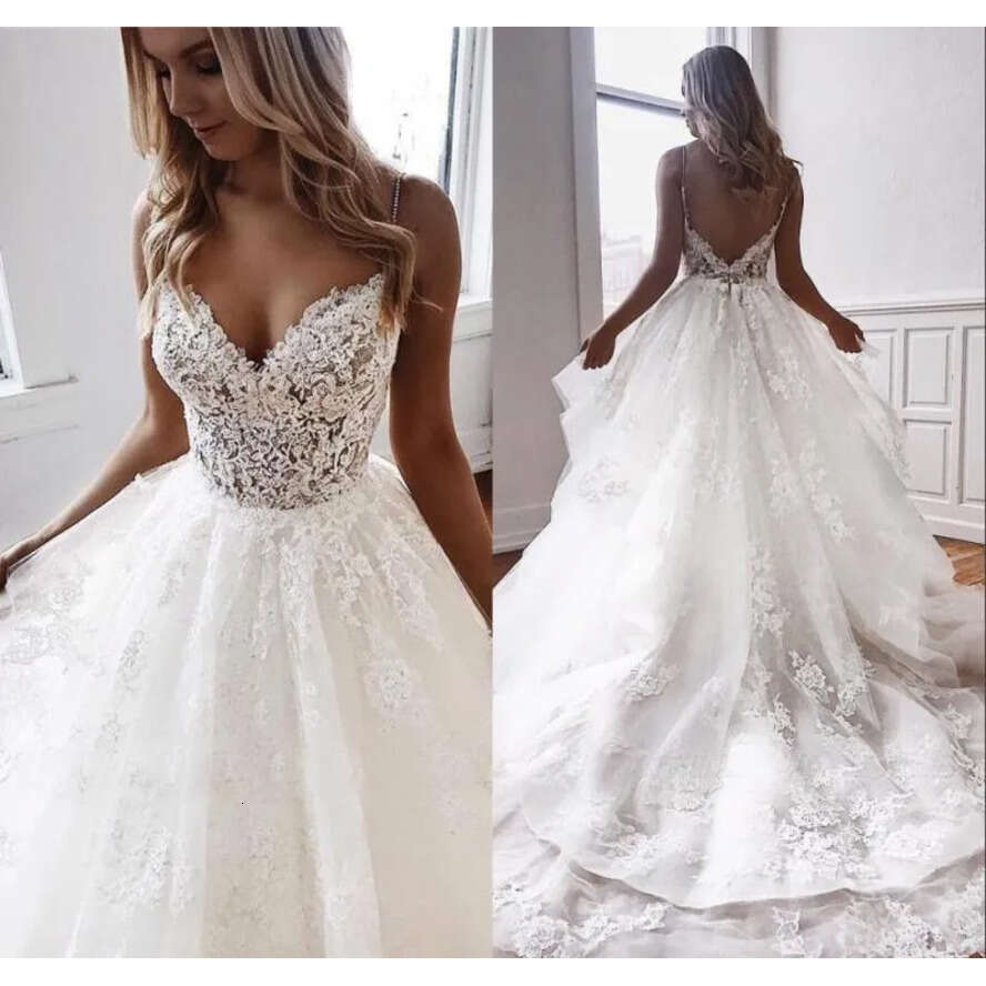 A Dresses Beach E Spaghetti Straps Lace Applique Tiered Tulle Custom Made Chapel Train Wedding Gown Vestido De Novia Pplique